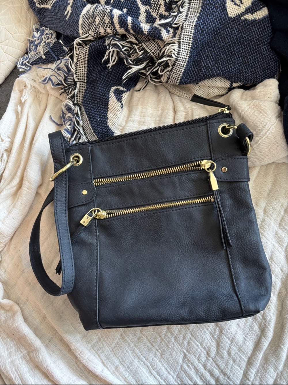 Chic Black Crossbody Bag with Gold Hardware